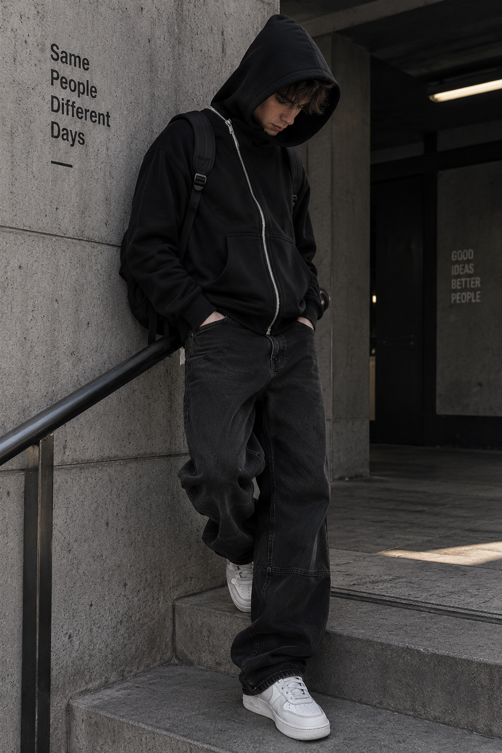 Avenue Zip – Hoodie Premium en color Negro — Noembre