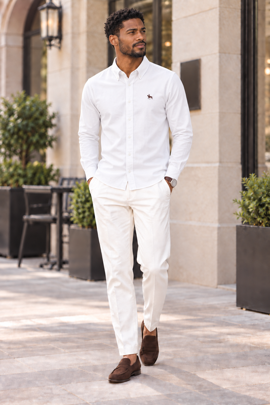 CAMISA OXFORD ELIAS en color Rallas crema — Noembre