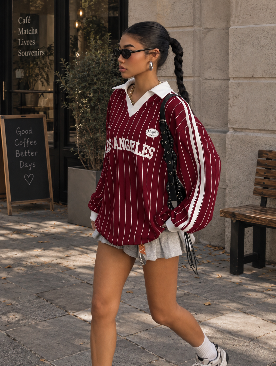 CAMISETA EXTRALARGA NOVA PATCHWORK en color Rojo — Noembre