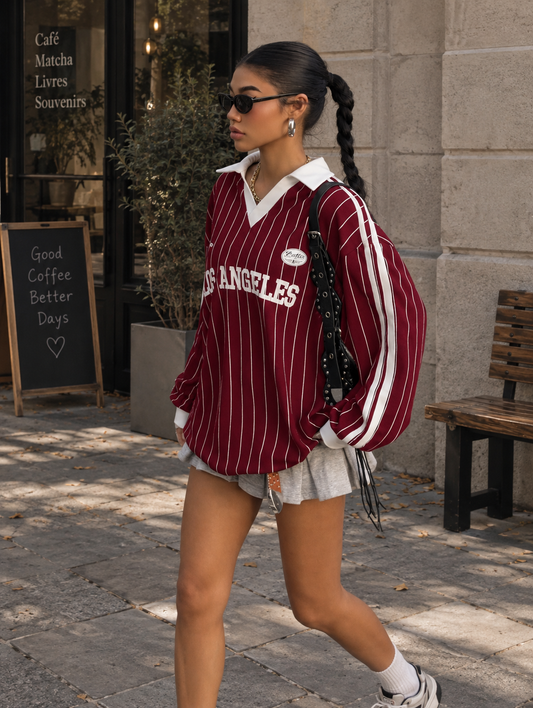 CAMISETA EXTRALARGA NOVA PATCHWORK en color Rojo — Noembre