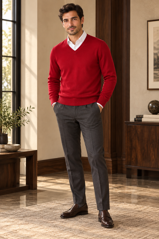 JERSEY DE LANA CUELLO PICO MATEO en color Rojo — Noembre