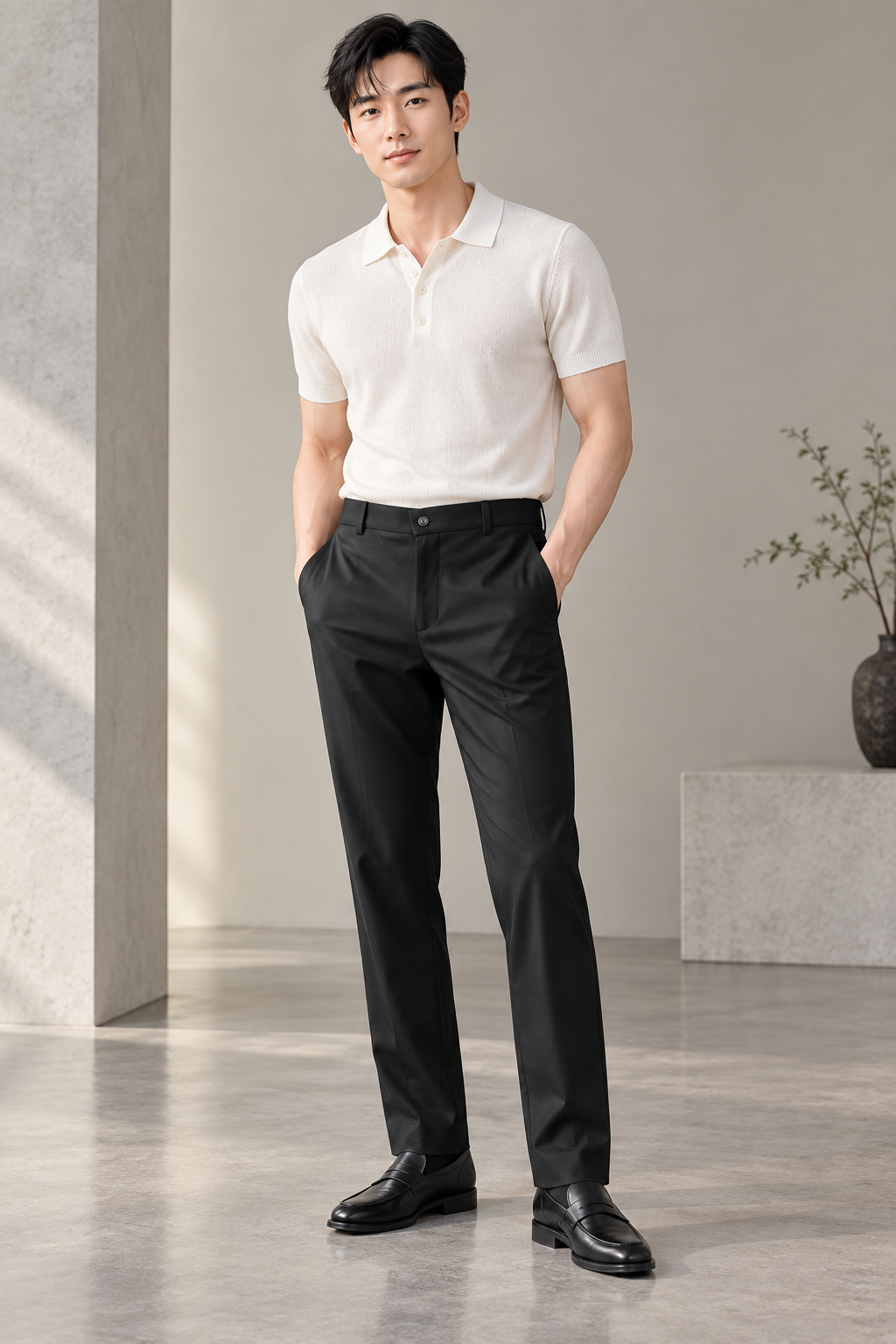 Milano Straight – Pantalón Casual Ligero en color Negro — Noembre