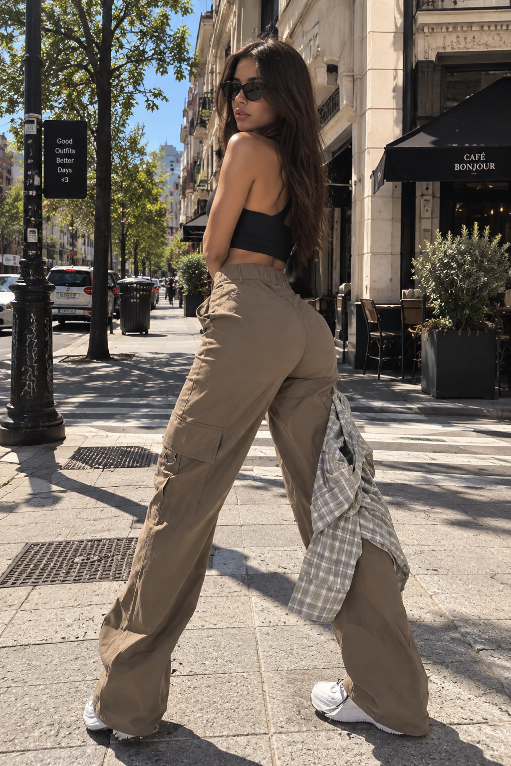 PANTALÓN CARGO ZOE DE TIRO ALTO en color Khaki — Noembre