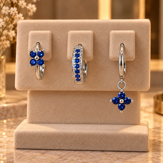 PENDIENTES COLGANTES NARA en color Plata-Azul-Oscuro — Noembre