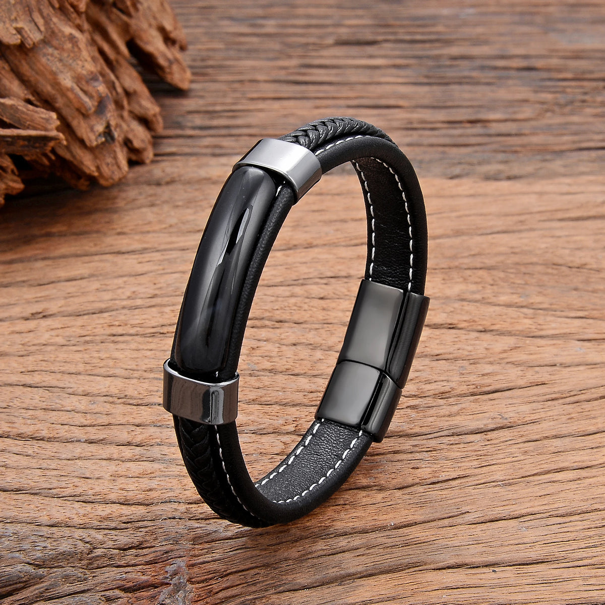 Obsidian – Pulsera de Piedra & Acero en color Ágata india — Noembre