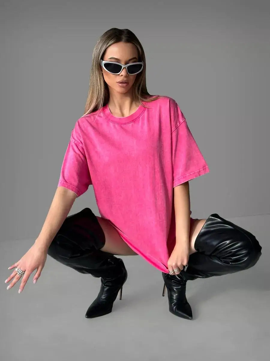 CAMISETA NOLA VINTAGE EFECTO LAVADO en color Rosa — Noembre