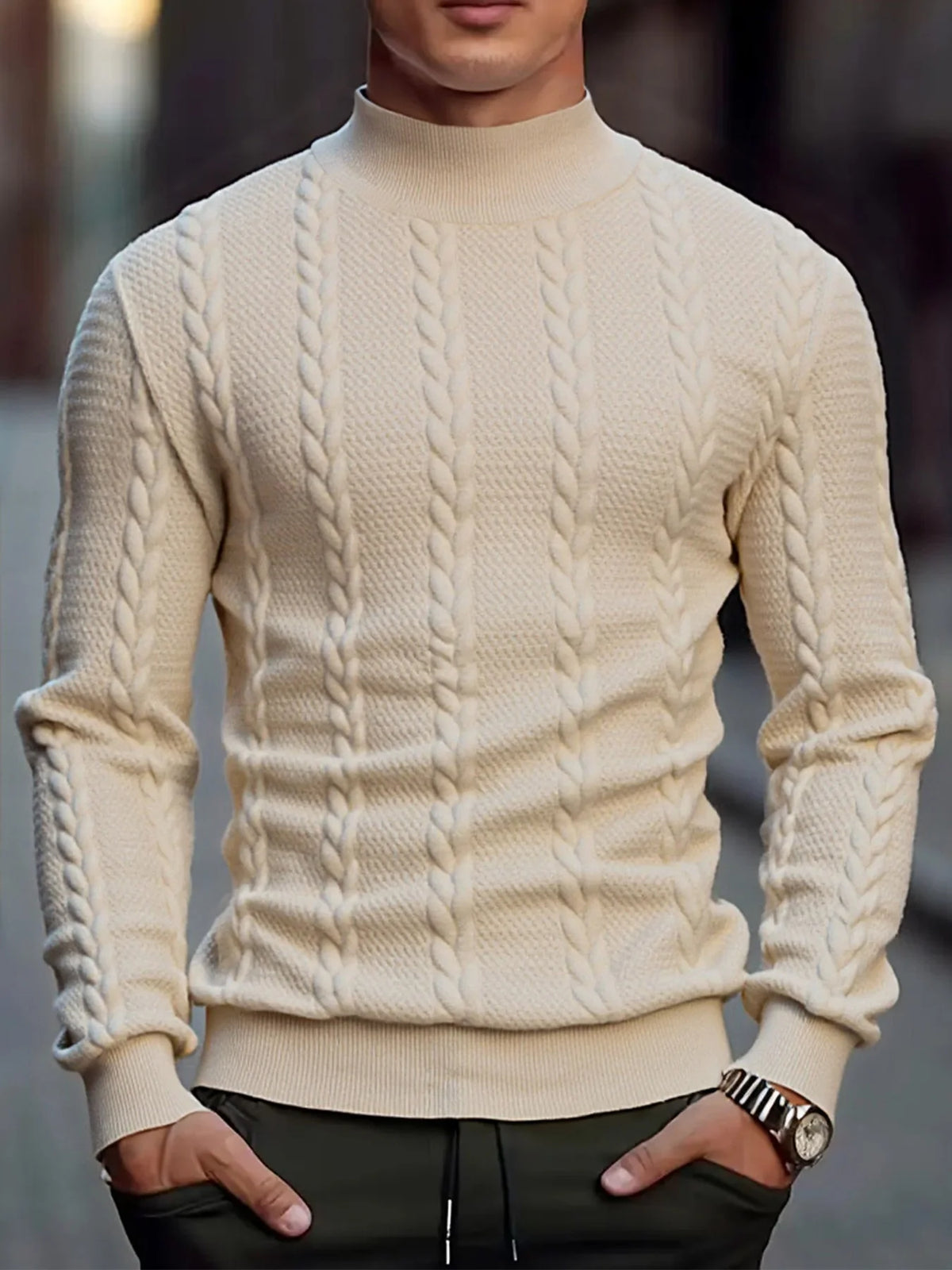 Milano Knit – Jersey de Cuello Alto en color Khaki — Noembre