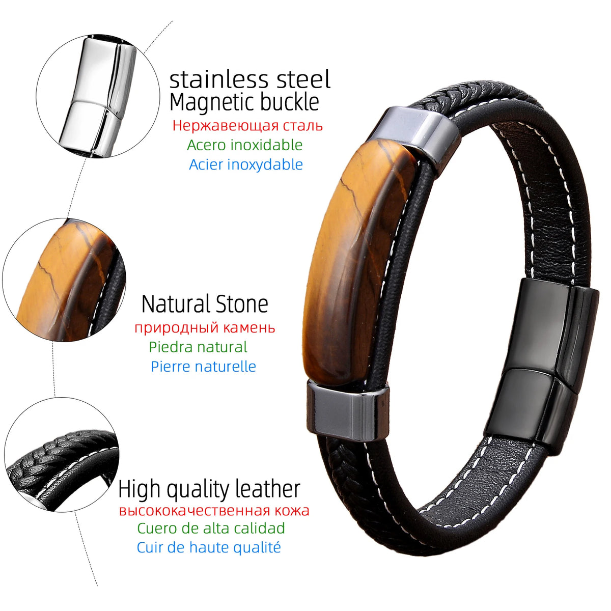 Obsidian™ – Pulsera de Piedra & Acero